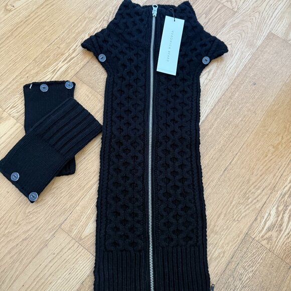 NWT Veronica Beard Upstate Dickey w/ Cuffs Black Wool Cable Knit Zip Up - Picture 2 of 7